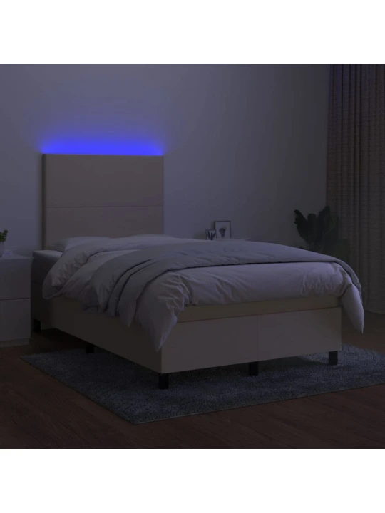 Box spring postel s matrací a LED krémová 120 x 200 cm textil