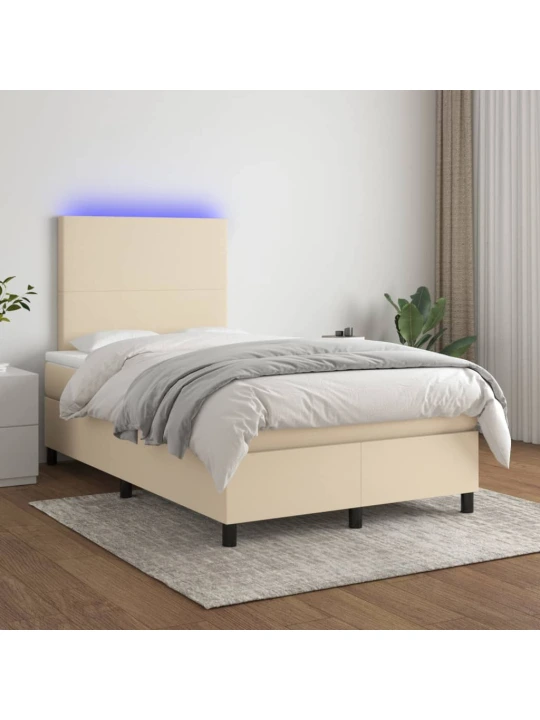 Box spring postel s matrací a LED krémová 120 x 200 cm textil