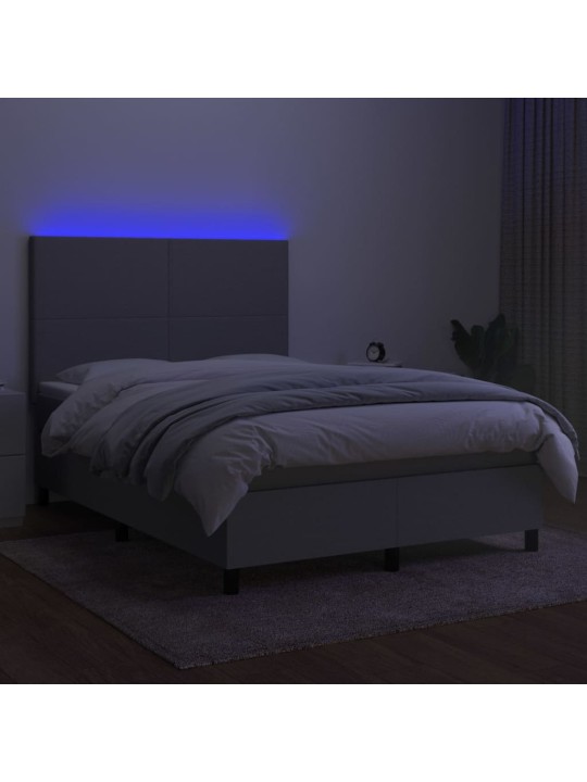 Box spring postel s matrací a LED světle šedá 140x190 cm textil