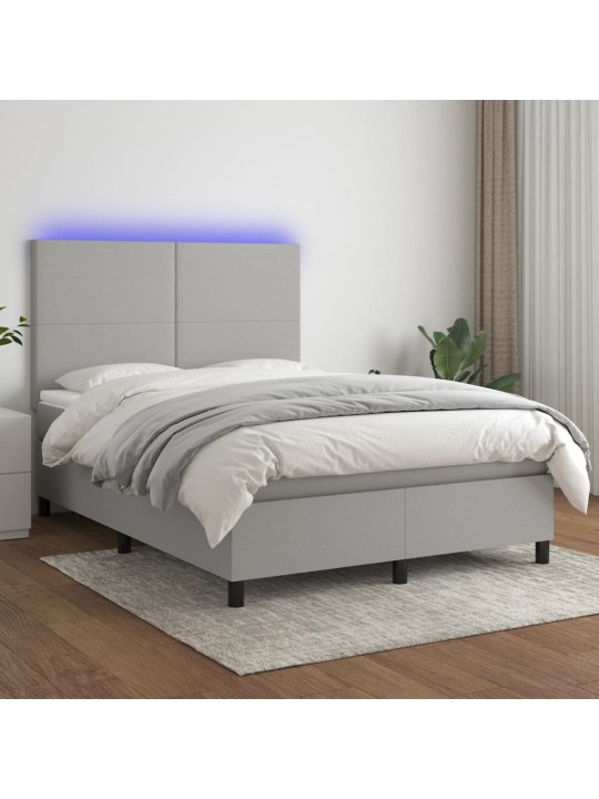 Box spring postel s matrací a LED světle šedá 140x190 cm textil