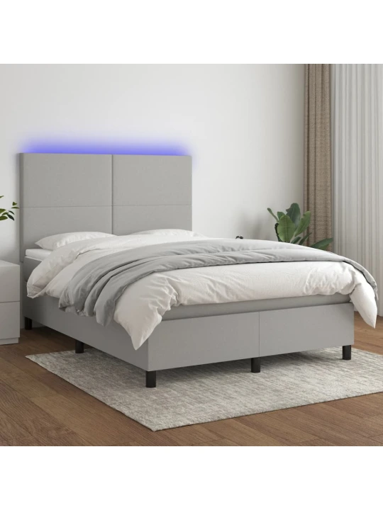 Box spring postel s matrací a LED světle šedá 140x190 cm textil