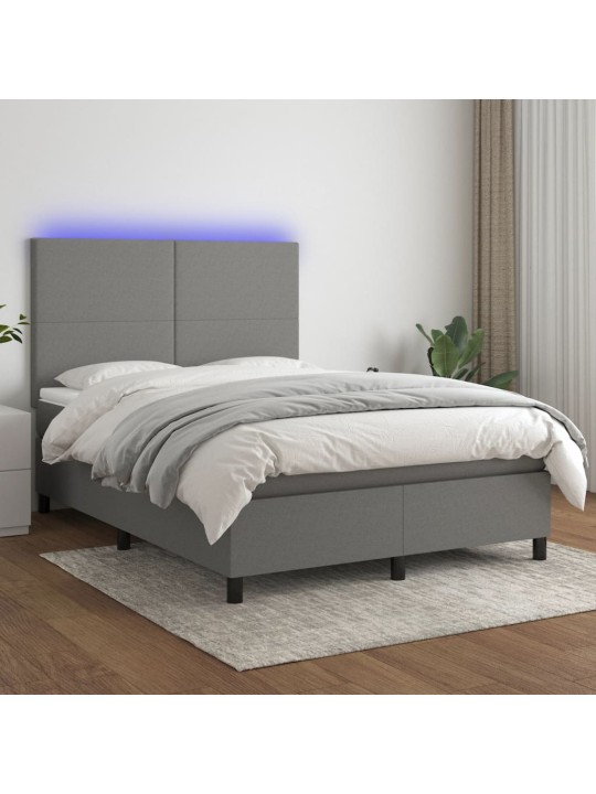 Box spring postel s matrací a LED tmavě šedá 140x190 cm textil