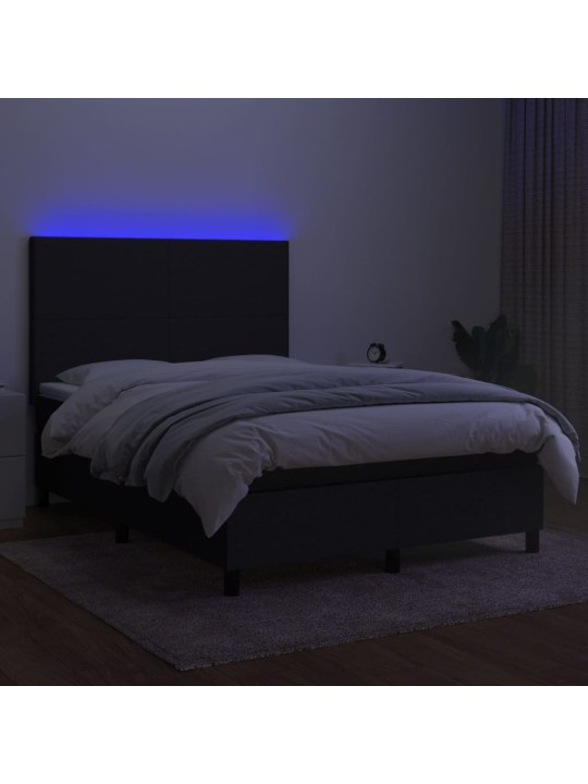 Box spring postel s matrací a LED černá 140x190 cm textil