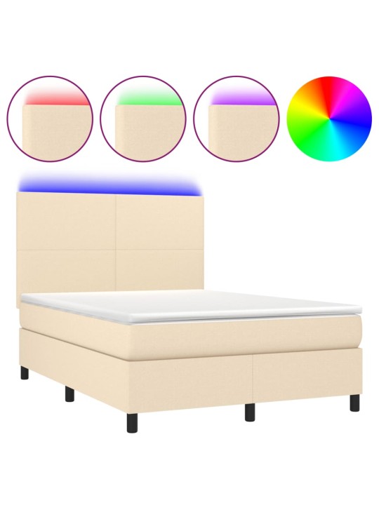 Box spring postel s matrací a led krémová 140x190 cm textil
