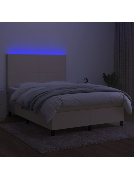 Box spring postel s matrací a led krémová 140x190 cm textil