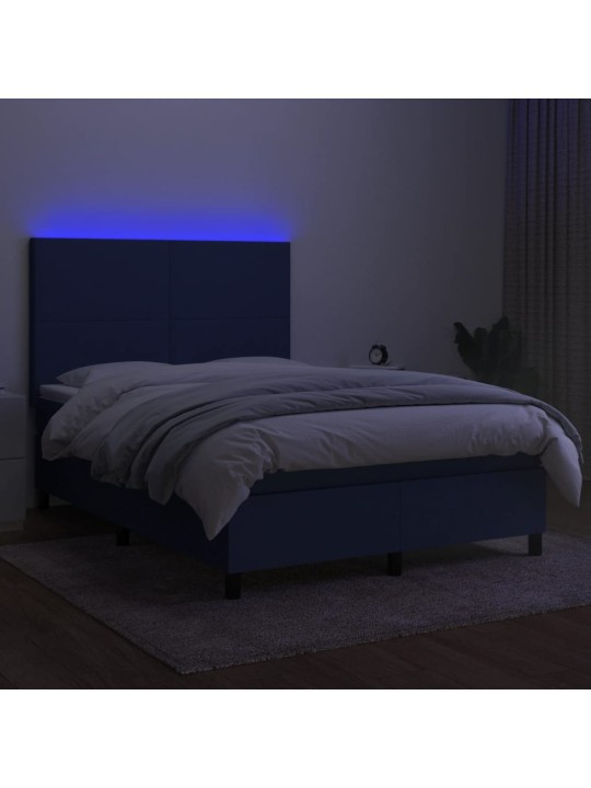 Box spring postel s matrací a led modrá 140x190 cm textil