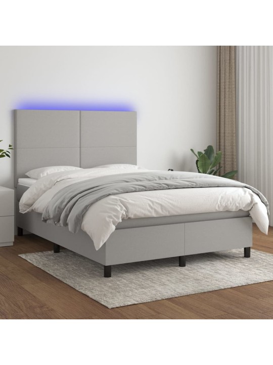 Box spring postel s matrací a LED světle šedá 140x200 cm textil