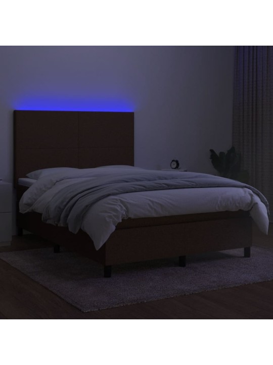 Box spring postel s matrací a led tmavě hnědá 140x200 cm textil