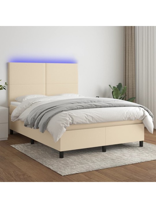 Box spring postel s matrací a led krémová 140x200 cm textil