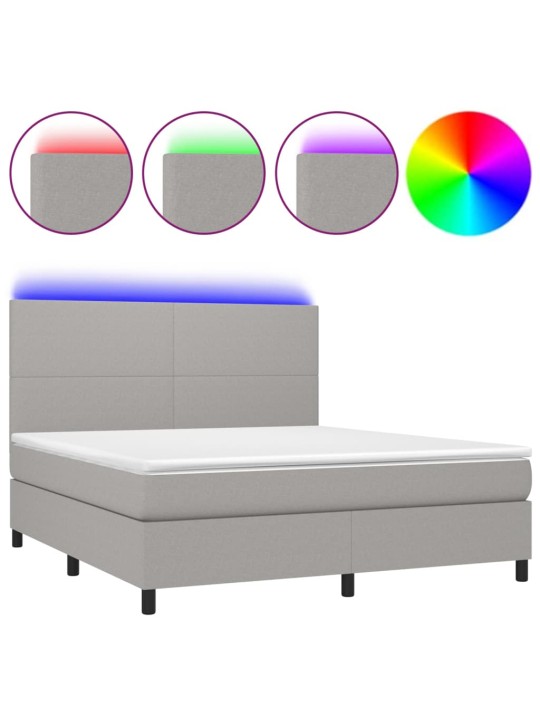 Box spring postel s matrací a LED světle šedá 160x200 cm textil