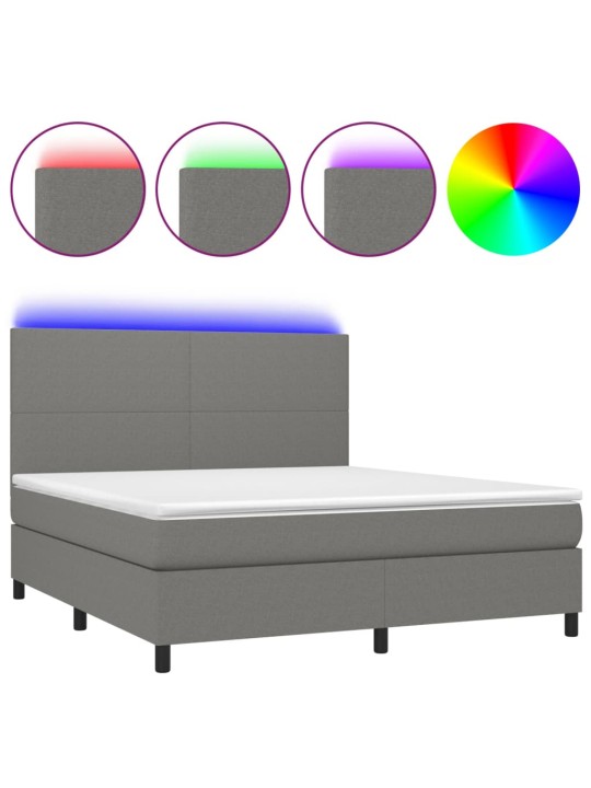 Box spring postel s matrací a LED tmavě šedá 160x200 cm textil