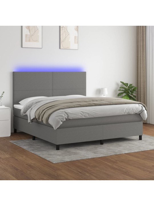 Box spring postel s matrací a LED tmavě šedá 160x200 cm textil
