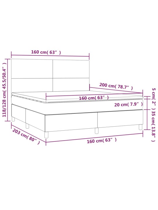 Box spring postel s matrací a led tmavě hnědá 160x200 cm textil