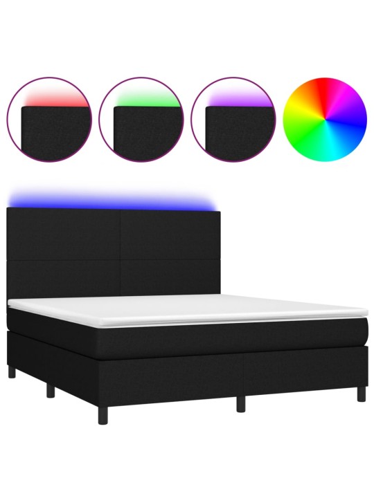 Box spring postel s matrací a LED černá 180x200 cm textil