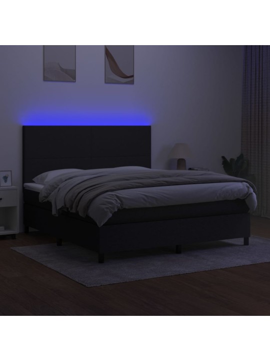 Box spring postel s matrací a LED černá 180x200 cm textil