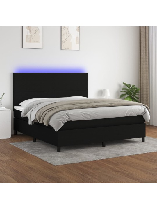 Box spring postel s matrací a LED černá 180x200 cm textil