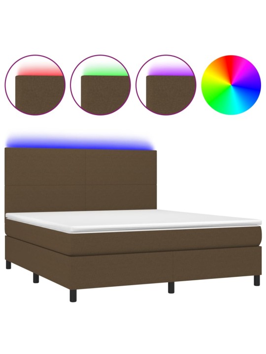 Box spring postel s matrací a LED tmavě hnědá 180x200 cm textil