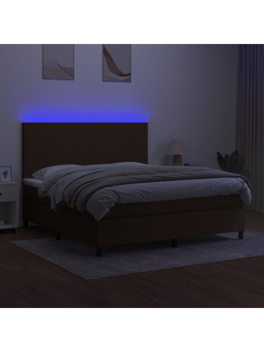 Box spring postel s matrací a LED tmavě hnědá 180x200 cm textil