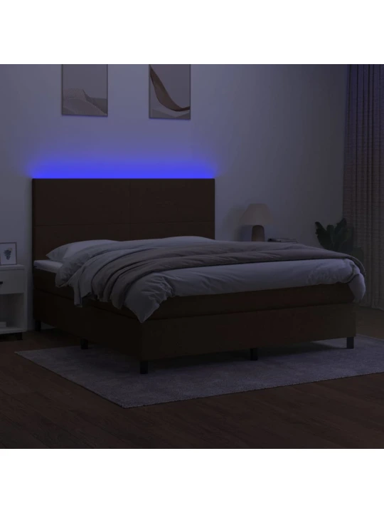 Box spring postel s matrací a LED tmavě hnědá 180x200 cm textil
