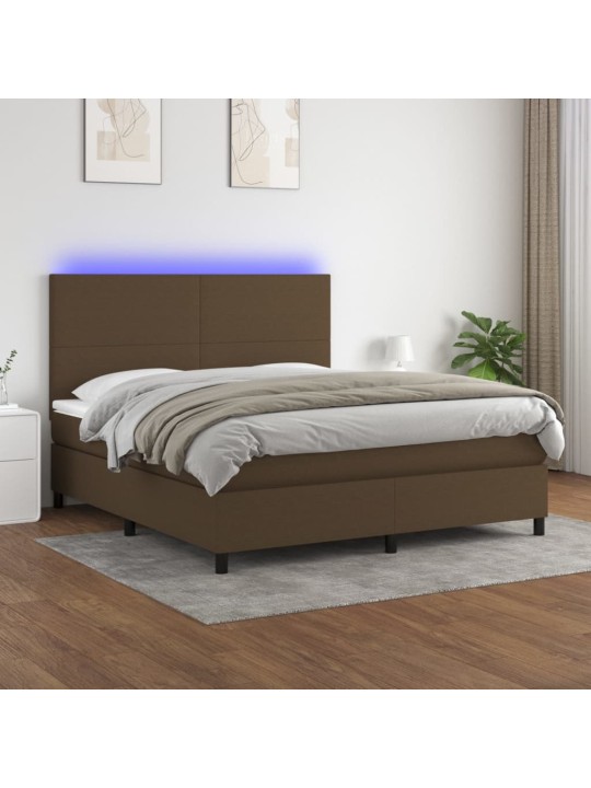 Box spring postel s matrací a LED tmavě hnědá 180x200 cm textil