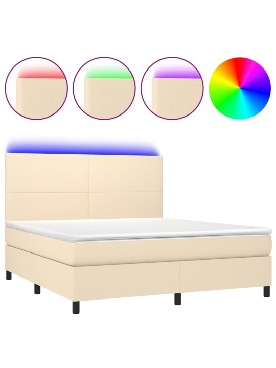 Box spring postel s matrací a led krémová 180x200 cm textil