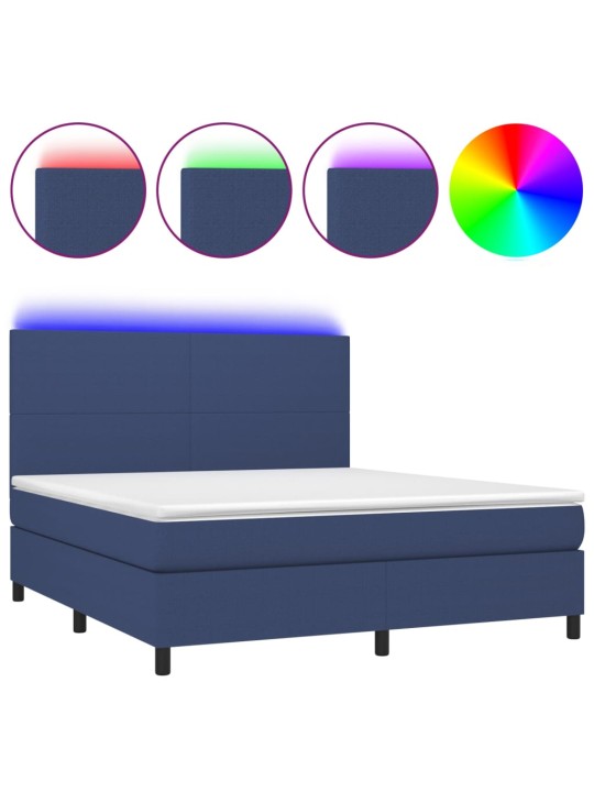 Box spring postel s matrací a LED modrá 180x200 cm textil