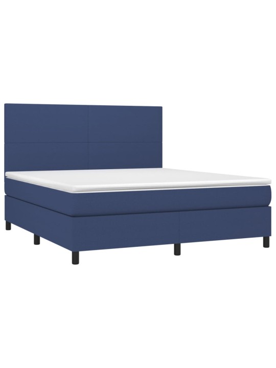 Box spring postel s matrací a LED modrá 180x200 cm textil