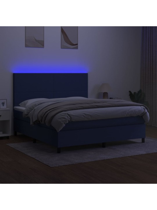 Box spring postel s matrací a LED modrá 180x200 cm textil