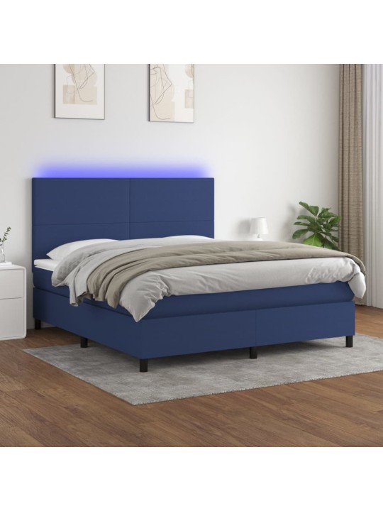 Box spring postel s matrací a LED modrá 180x200 cm textil