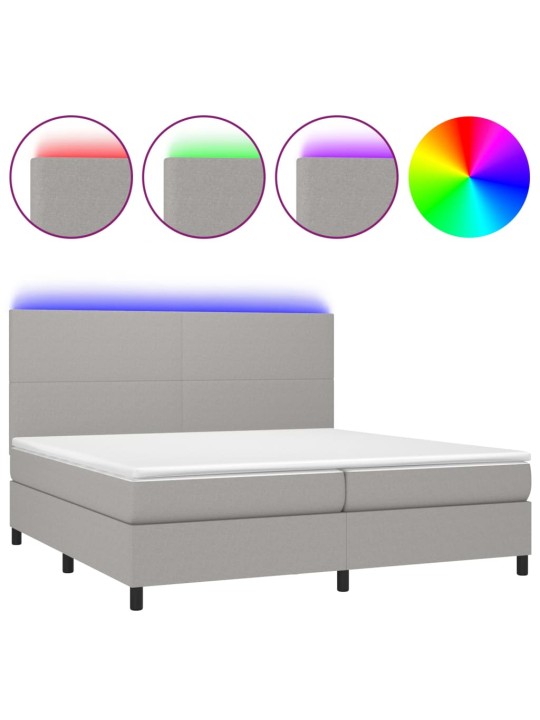 Box spring postel s matrací a LED světle šedá 200x200 cm textil