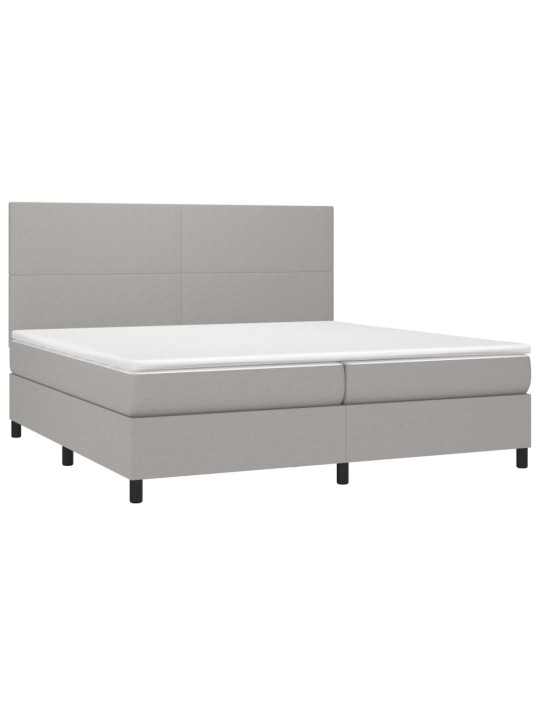 Box spring postel s matrací a LED světle šedá 200x200 cm textil