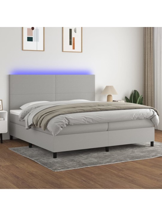Box spring postel s matrací a LED světle šedá 200x200 cm textil
