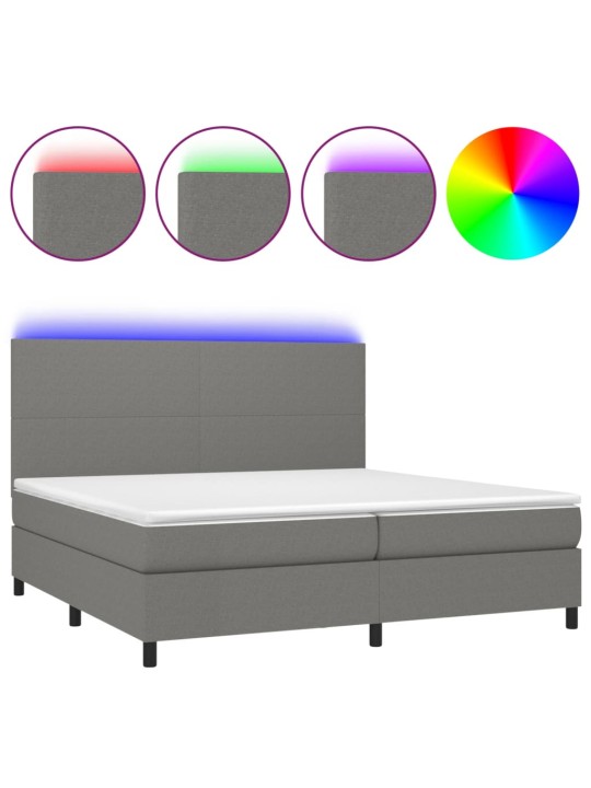 Box spring postel s matrací a LED tmavě šedá 200x200 cm textil