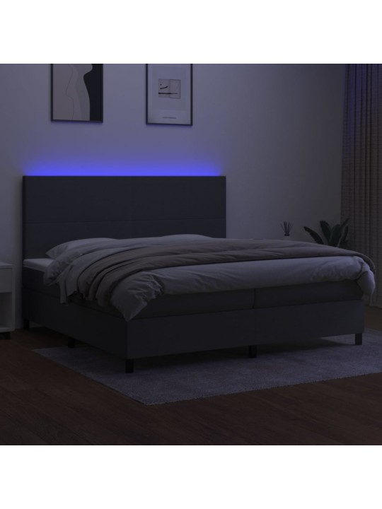 Box spring postel s matrací a LED tmavě šedá 200x200 cm textil