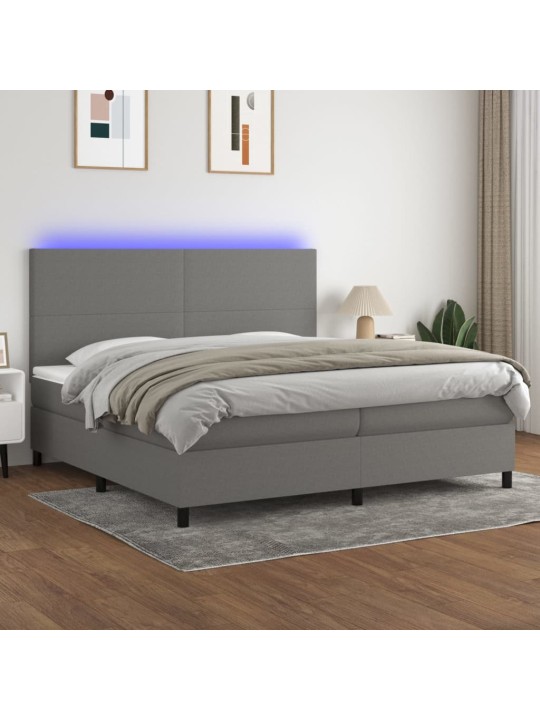 Box spring postel s matrací a LED tmavě šedá 200x200 cm textil