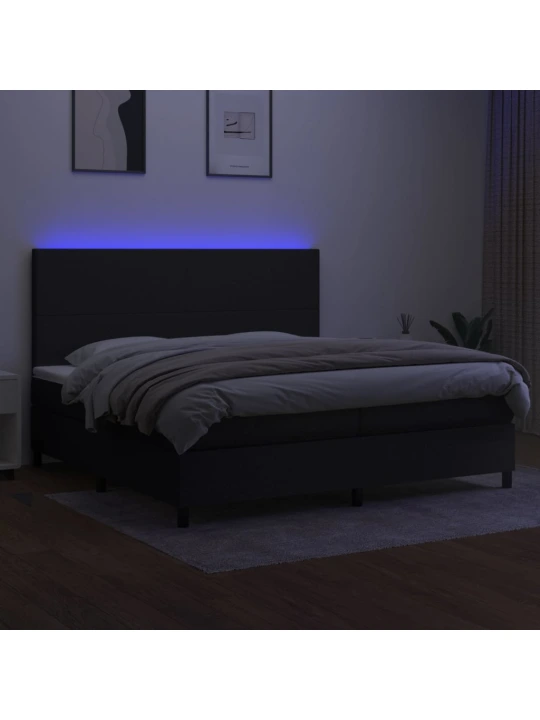 Box spring postel s matrací a LED černá 200x200 cm textil