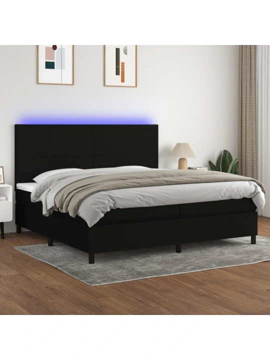 Box spring postel s matrací a LED černá 200x200 cm textil