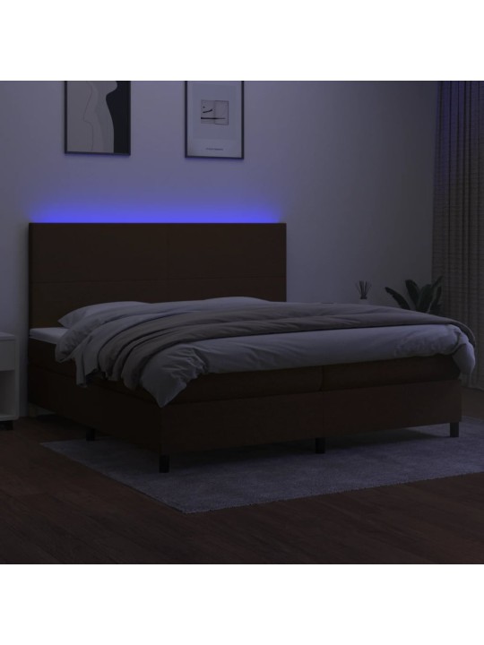 Box spring postel s matrací a led tmavě hnědá 200x200 cm textil