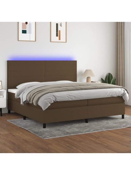 Box spring postel s matrací a led tmavě hnědá 200x200 cm textil
