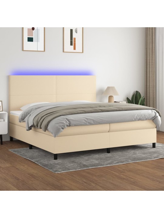 Box spring postel s matrací a led krémová 200x200 cm textil