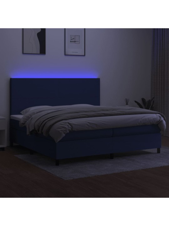 Box spring postel s matrací a led modrá 200x200 cm textil