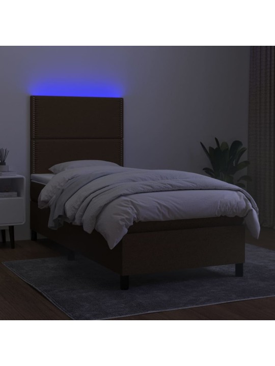 Box spring postel s matrací a LED tmavě hnědá 80x200 cm textil