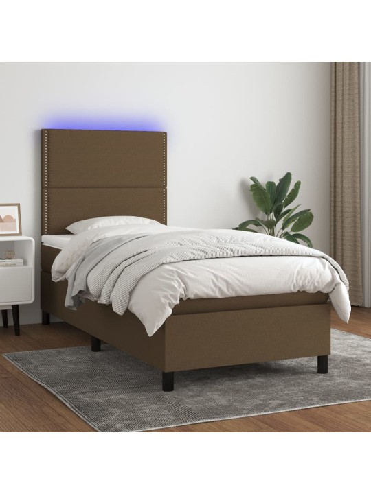 Box spring postel s matrací a LED tmavě hnědá 80x200 cm textil