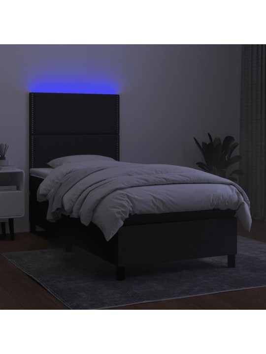 Box spring postel s matrací a LED černá 90x190 cm textil
