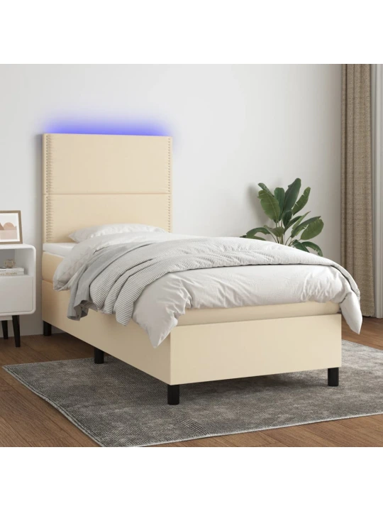 Box spring postel s matrací a LED krémová 90x190 cm textil