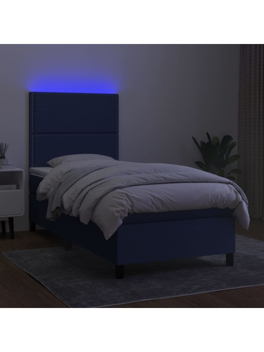 Box spring postel s matrací a LED modrá 90x190 cm textil