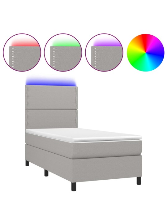 Box spring postel s matrací a LED světle šedá 100x200 cm textil