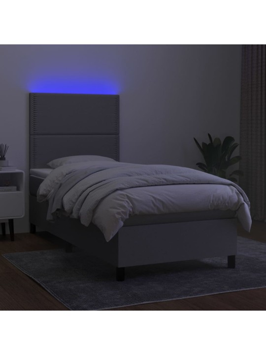 Box spring postel s matrací a LED světle šedá 100x200 cm textil