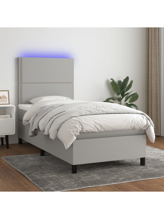Box spring postel s matrací a LED světle šedá 100x200 cm textil
