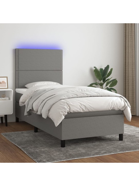 Box spring postel s matrací a LED tmavě šedá 100x200 cm textil